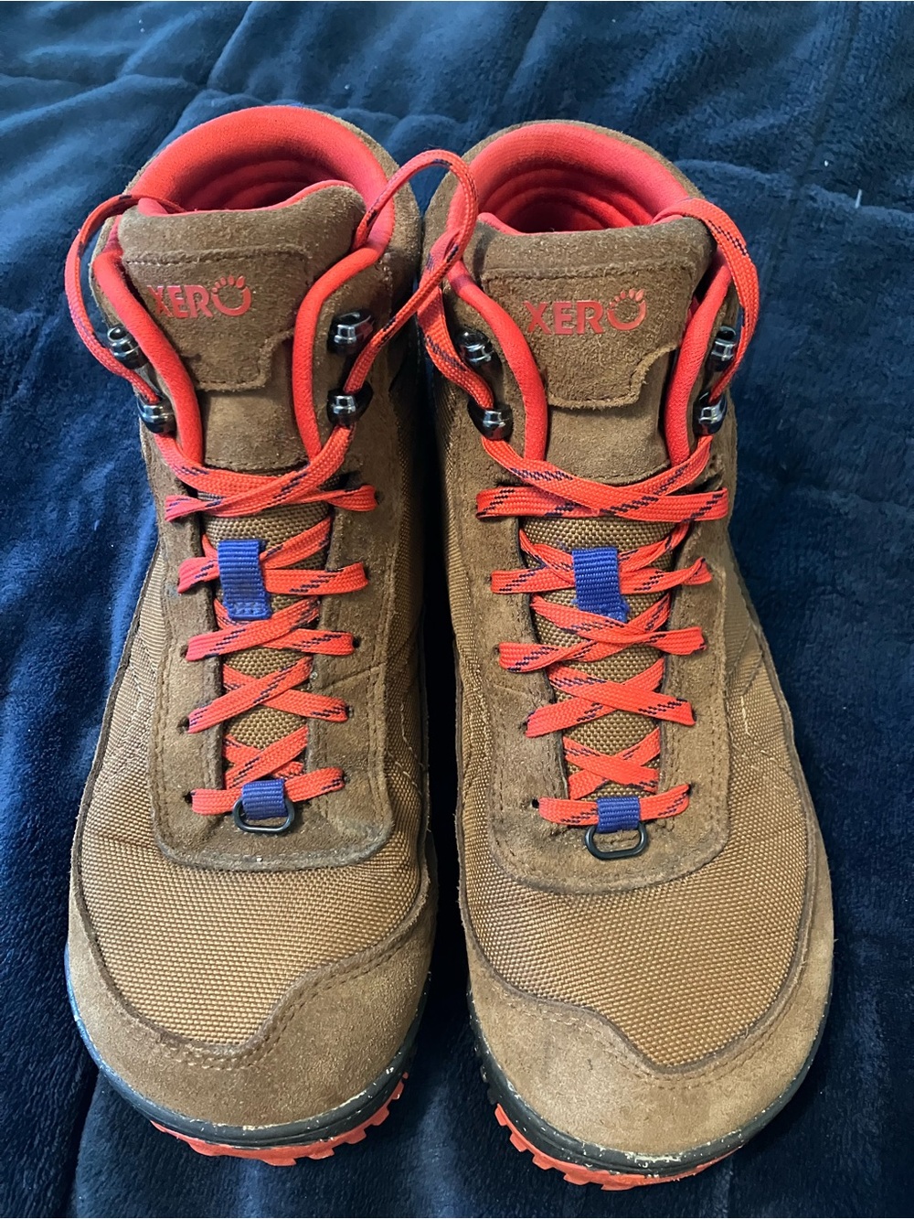 Xero Ridgeway Waterproof Brown Lace-Up Boots with Red Accents